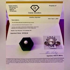 Vintage14k Gold Pearl & Diamond Ring (4.3g) ( Diamond .42ct) Sz. 7-3/4.